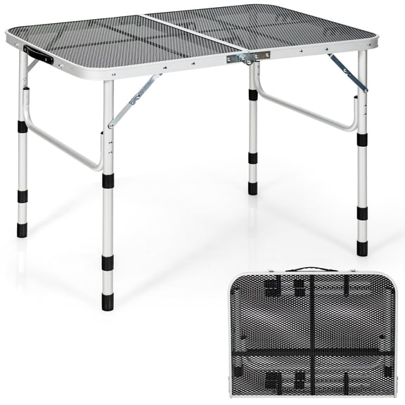 Biotree Aluminum Grill Table with Iron Mesh Top Portable Folding Outdoor Camp Kitchen Table for BBQ Cooking, Silver