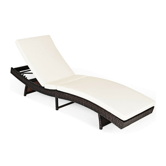 Biotree Patio Folding Chaise Lounge with 5 Adjustable Levels and Cushion Stackable Patio Chair for Garden Backyard, White