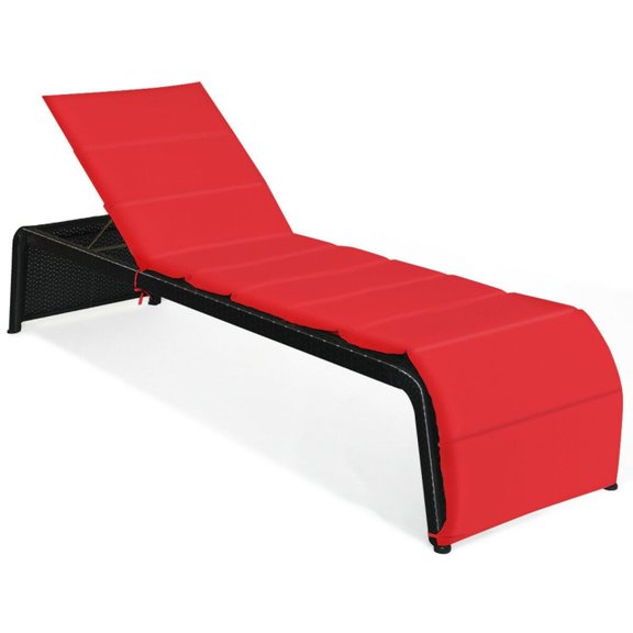 Biotree Patio Rattan Lounge Chair Back Adjustable Chaise Recliner with Cushioned Stackable Patio Chair for Garden Backyard, Red