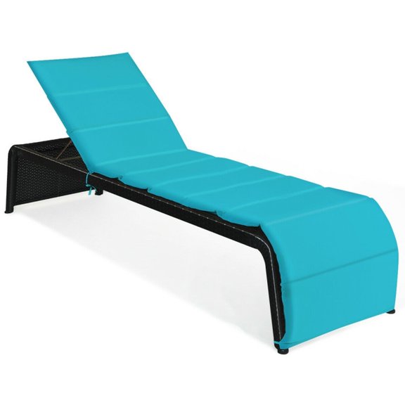 Biotree Patio Rattan Lounge Chair Back Adjustable Chaise Recliner with Cushioned Stackable Patio Chair for Garden Backyard, Turquoise