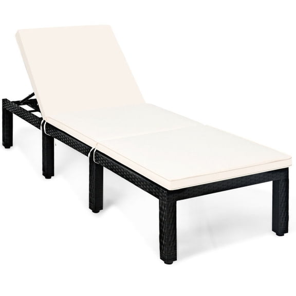 Biotree Patio Rattan Lounge Chair Chaise Couch Cushioned Height Adjustable Stackable Patio Chair for Garden Backyard, White