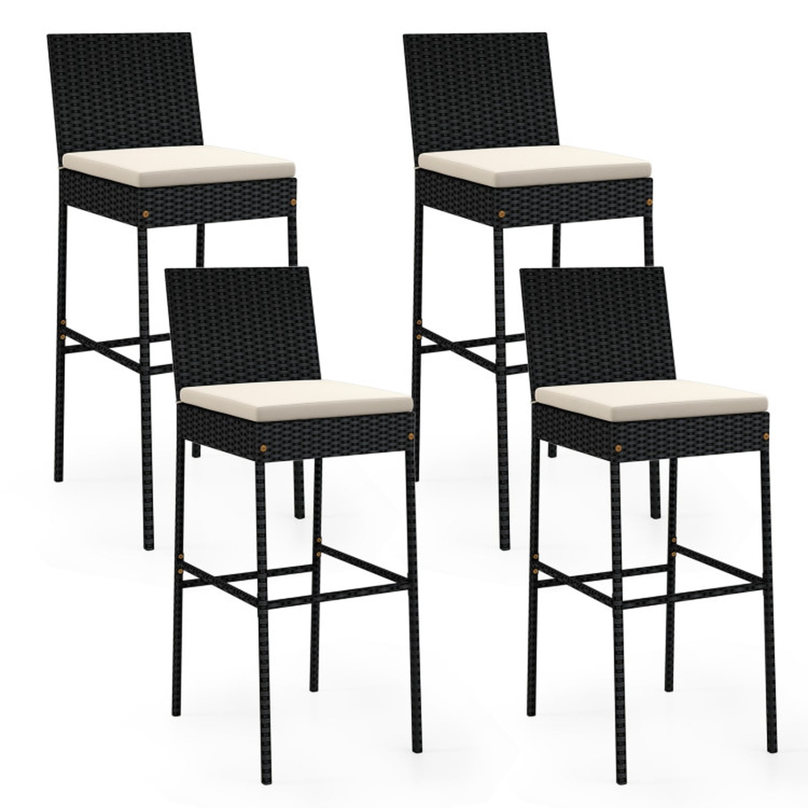 Biotree Patio Wicker Barstools with Footrest and Backrest Set of 4 for Patio Porch Garden Backyard Outdoor, Black