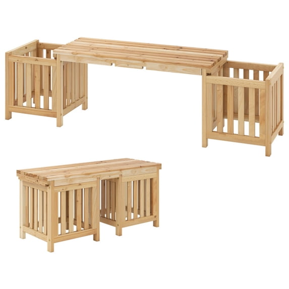 Two Personality Biotree Patio Wooden Bench with Planter for 2 Person Outdoor Garden ...