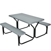Biotree HDPE Outdoor Picnic Table Bench Set with Metal Base Weatherproof Patio Table for Backyard Deck Garden and Camping, Gray