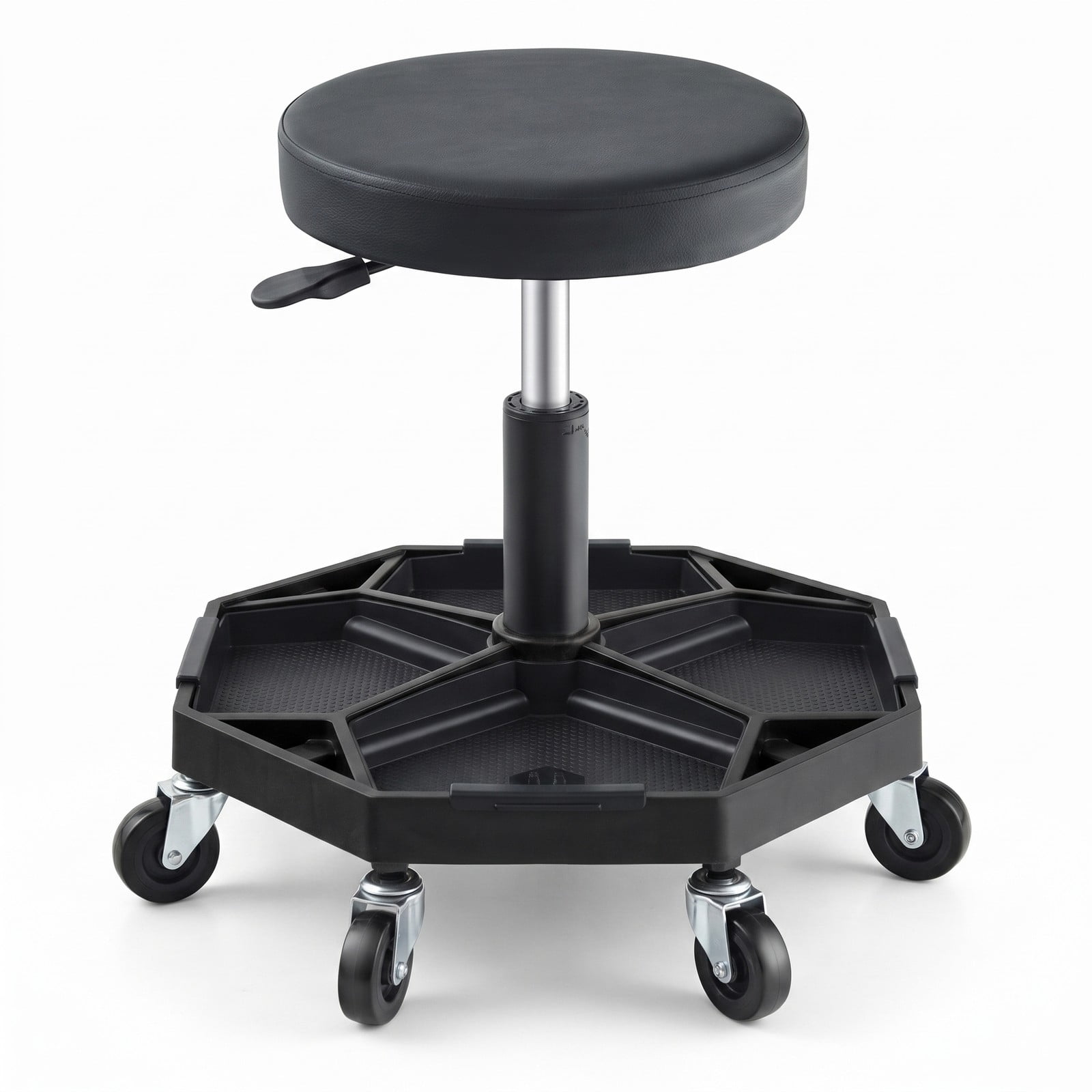 Biotree Pneumatic Rolling Mechanic Stool with Padded Seat, 330 LBS Capacity Height Adjustable Swivel Garage Shop Work Chair with Tool Tray and 4 Casters, Black
