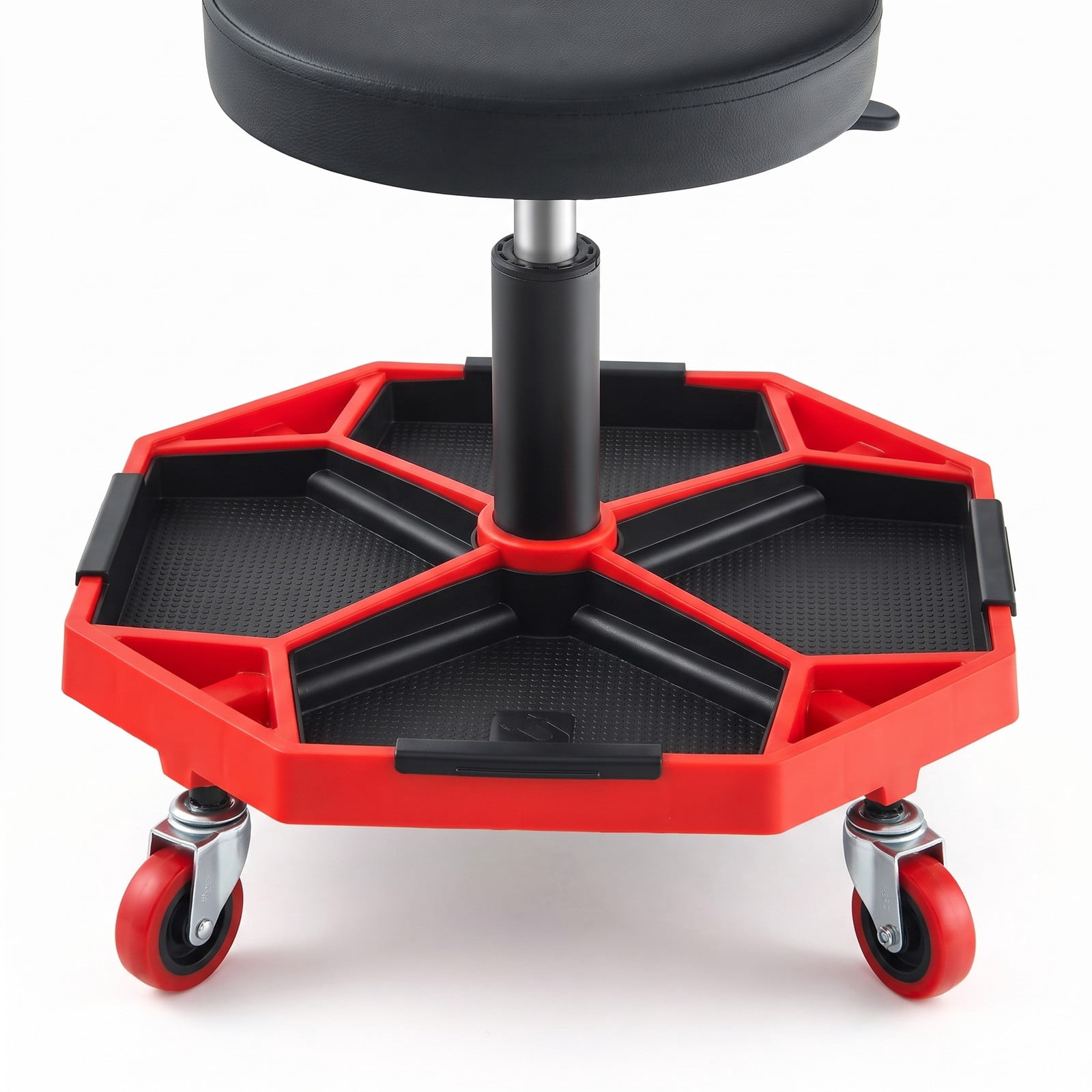 Biotree Pneumatic Rolling Mechanic Stool with Padded Seat, 330 LBS Capacity Height Adjustable Swivel Garage Shop Work Chair with Tool Tray and 4 Casters, Red