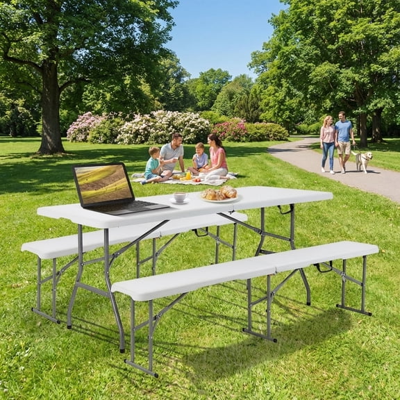 Biotree Portable Folding Camping Table with Carrying Handle for Picnic, White