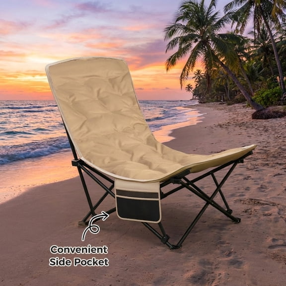 Biotree Portable Folding Outdoor Camping Chair with Cup Holder for Beach Picnic Tailgating, Khaki