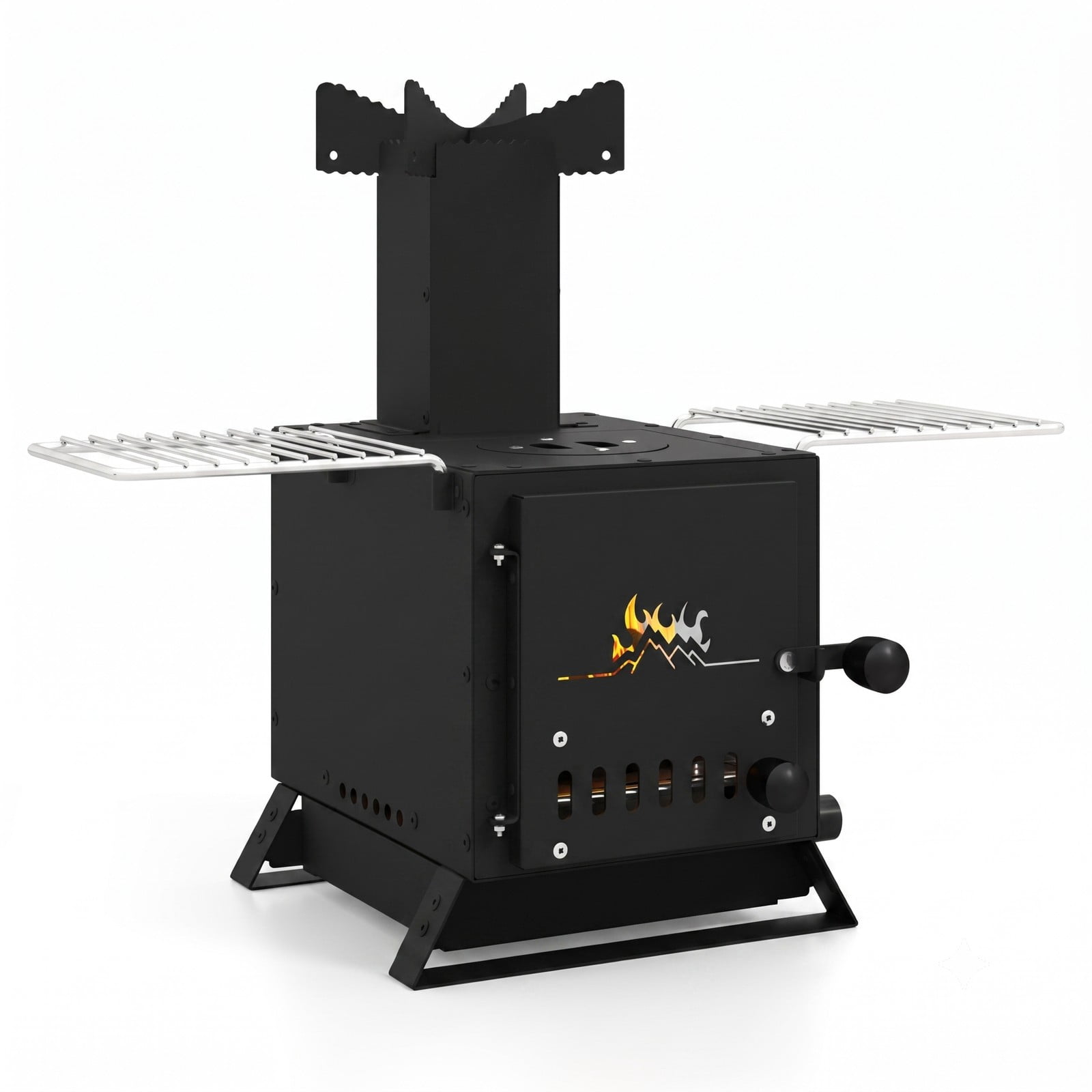 Biotree Portable Wood Burning Camp Stove Mini Heater Burner with Pot Rack Oven Pan and Folding Grills for Outdoor Camping Cooking Tent Backpacking, Black