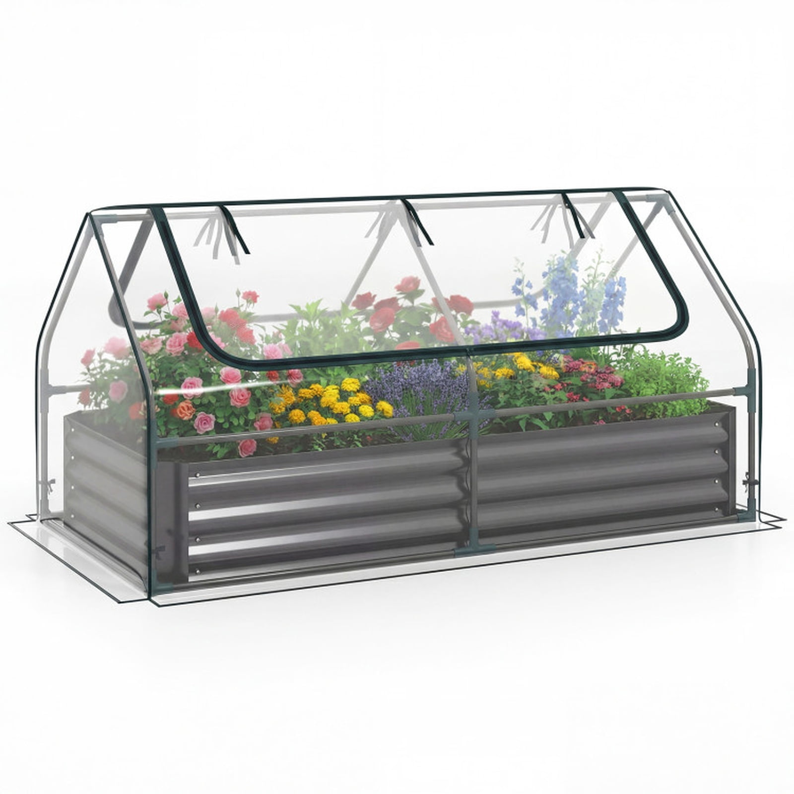 Biotree, Raised Garden Bed with Greenhouse Cover, for Outdoor Patio Garden Backyard, Metal, 72" x 36" x 37", Black