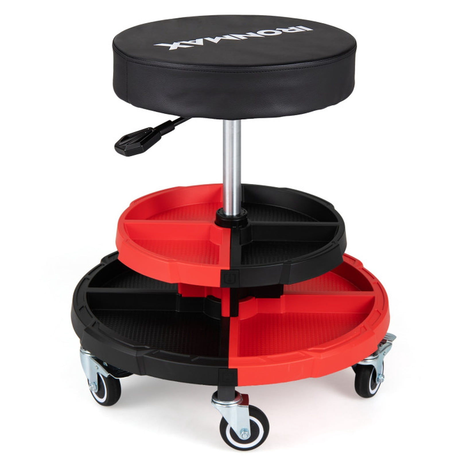 Biotree Rolling Mechanic Stool 23.5" x 20.5" for Auto Repair Workshop Mechanic with Tool Tray for Garage Shop, Red