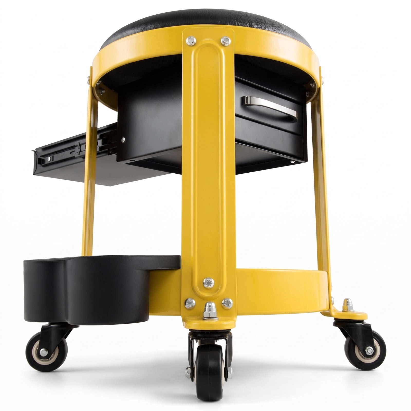Biotree Rolling Mechanic Stool with Removable Padded Seat, 2 Drawers and Tool Tray, Height Adjustable Shop Garage Creeper Seat on Wheels, 330 lbs Capacity, Yellow