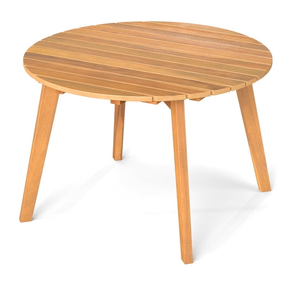 Biotree Round Outdoor Acacia Wood Side Table with Slatted Tabletop, Natural