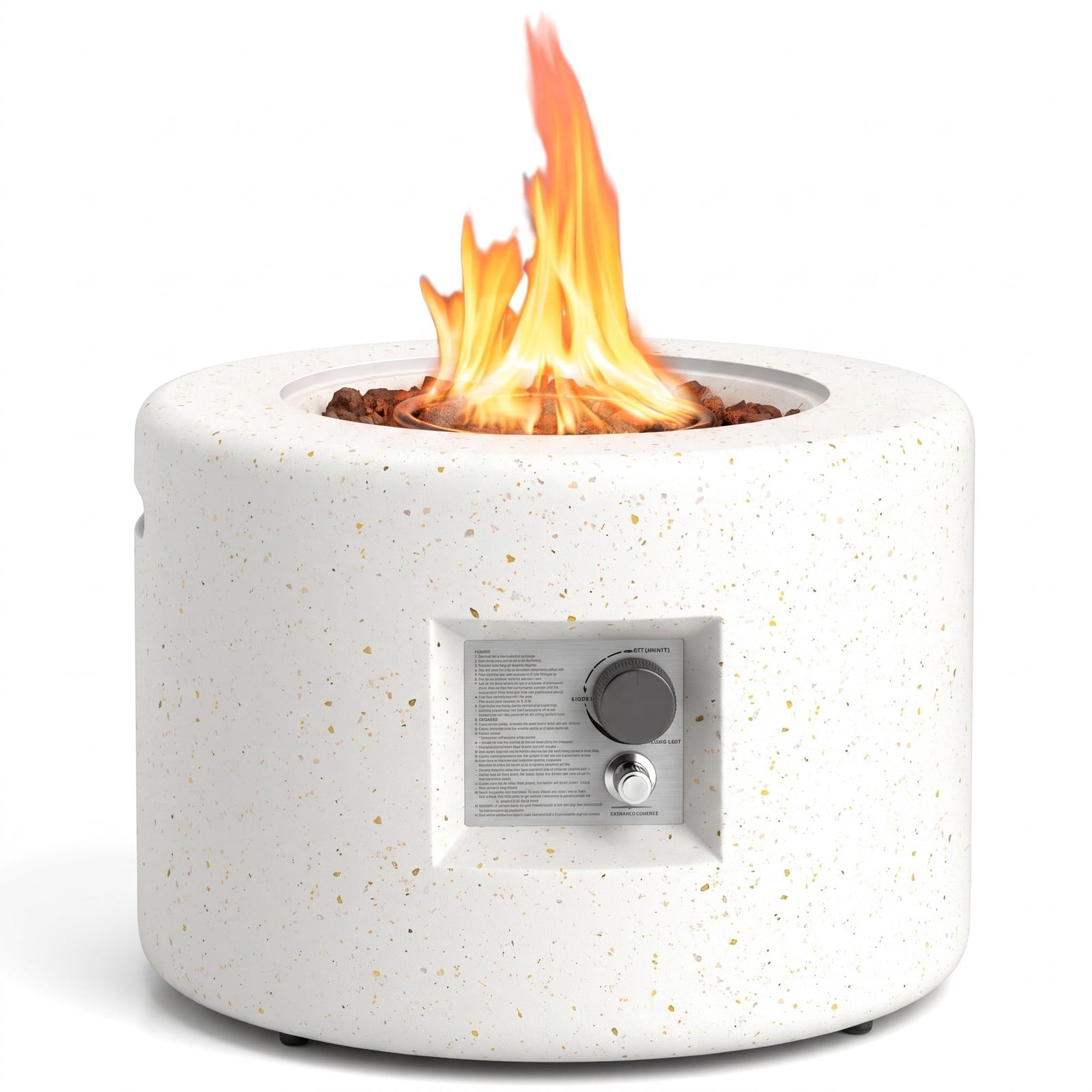 Biotree Round Terrazzo Propane Gas Fire Pit Table, 40,000 BTU Outdoor Patio Firepit with Lava Rocks and Protective PVC Cover, CSA Certified, White