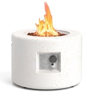 Biotree Round Terrazzo Propane Gas Fire Pit Table, 40,000 BTU Outdoor Patio Firepit with Lava Rocks and Protective PVC Cover, CSA Certified, White