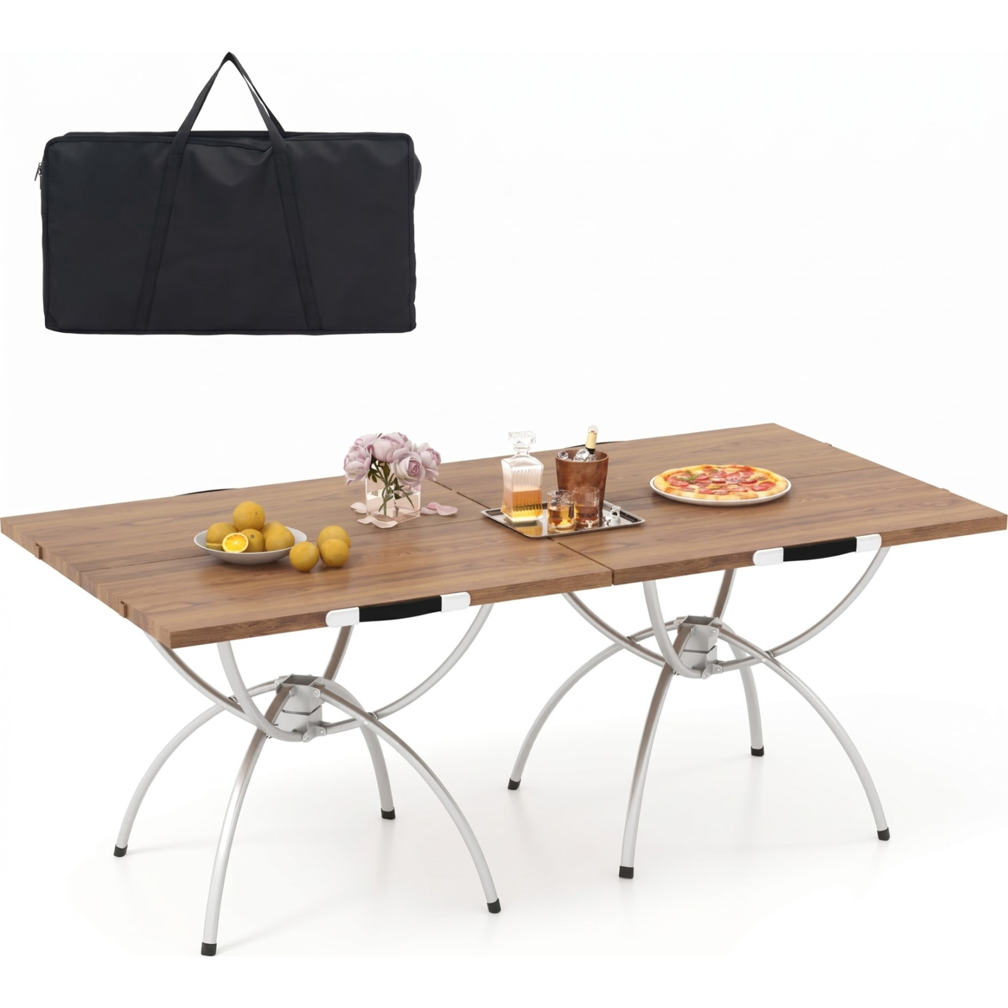Biotree 2 Pack Folding Camping Table with Wood-Grain Tabletop Portable Lightweight Outdoor Table for Hiking Party, Natural