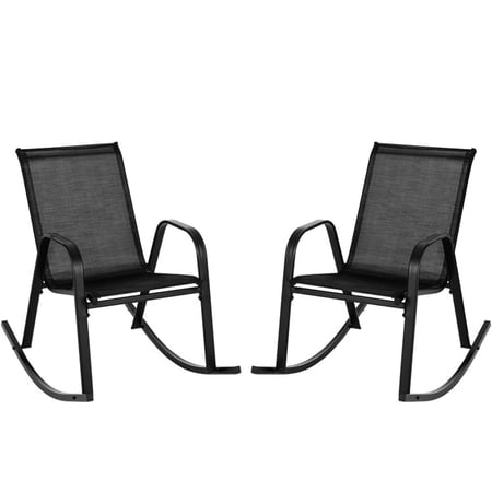 Biotree Outdoor Rocking Chairs Set of 2 in Heavy-Duty Metal with Breathable Fabric Seats for Porch Patio and Garden, Black