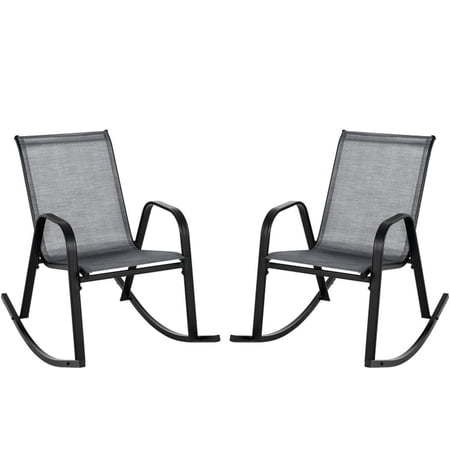 Biotree Outdoor Rocking Chairs Set of 2 in Heavy-Duty Metal with Breathable Fabric Seats for Porch Patio and Garden, Gray
