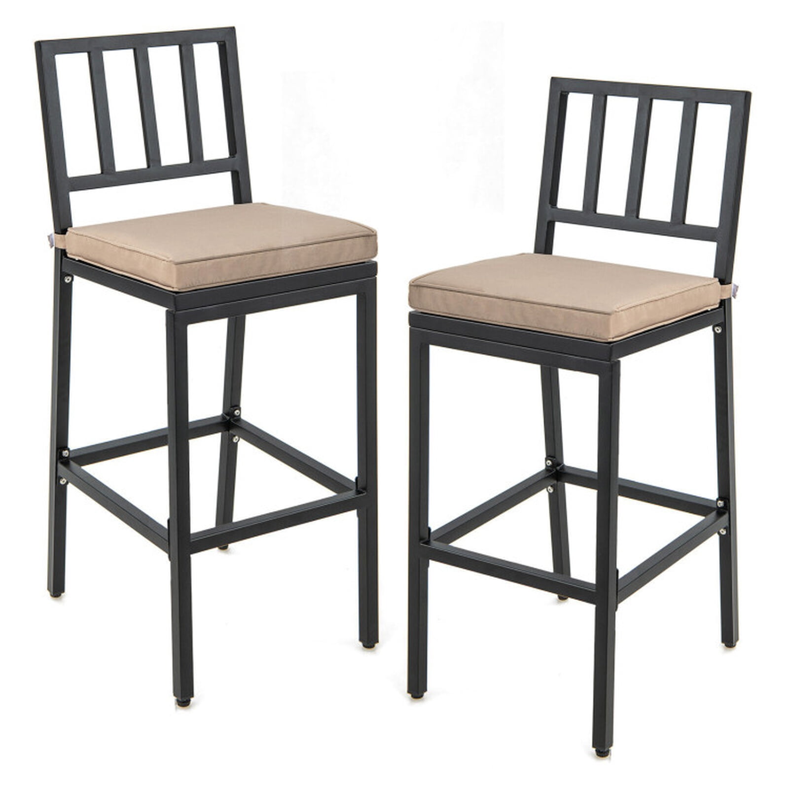 Biotree Set of 2 Patio Bar Chairs with Detachable Cushion and Footrest, Black - Outdoor Patio Bar Height Chair with Footrest