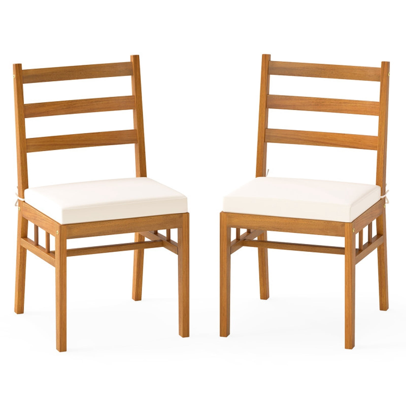 Biotree Solid Acacia Wood Patio Chair Set of 2 Armless Chair Stackable Patio Chair for Garden Backyard, White