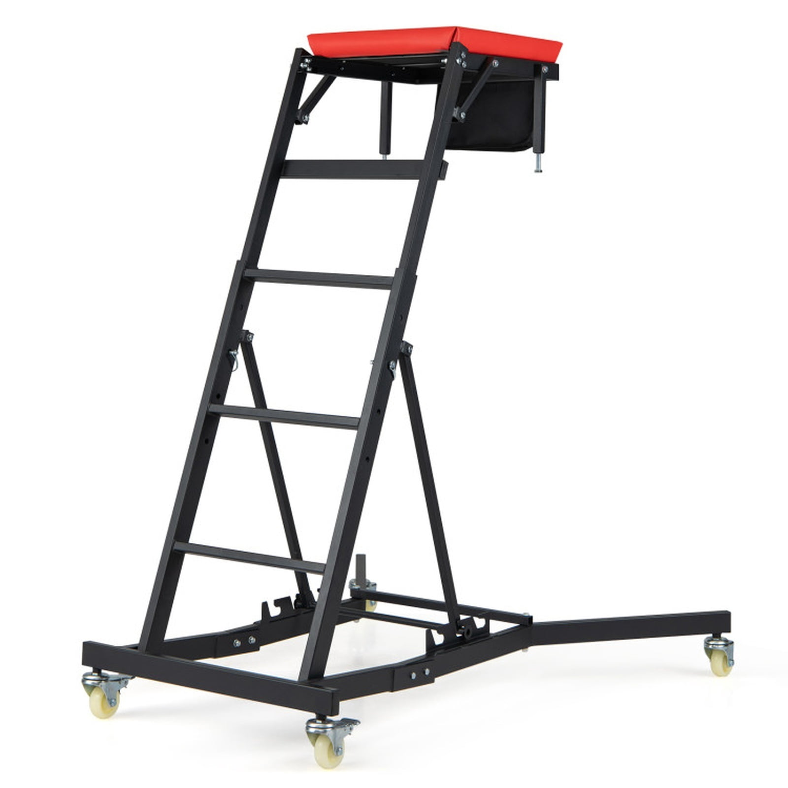 Biotree Topside Automotive Engine Creeper 400 LBS, Adjustable 42-69 In Mechanic Creeper with Padded Seat, Tool Pouch and 4 Casters, Black and Red