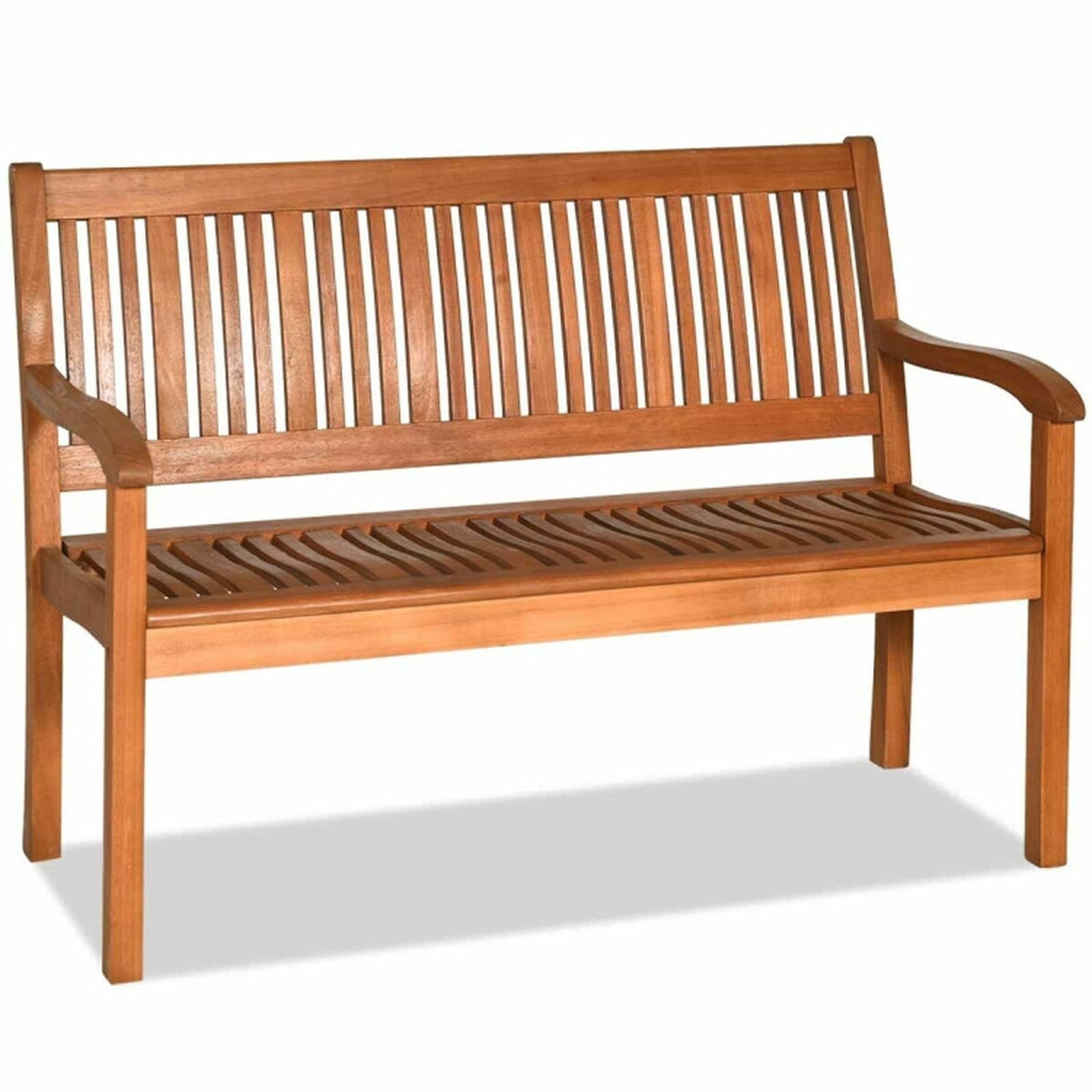 Biotree Outdoor Bench for 2 People with Solid Eucalyptus Wood Frame and Curved Backrest and Wide Armrest as a Garden Bench and Patio Bench for Backyard Porch and Deck Seating