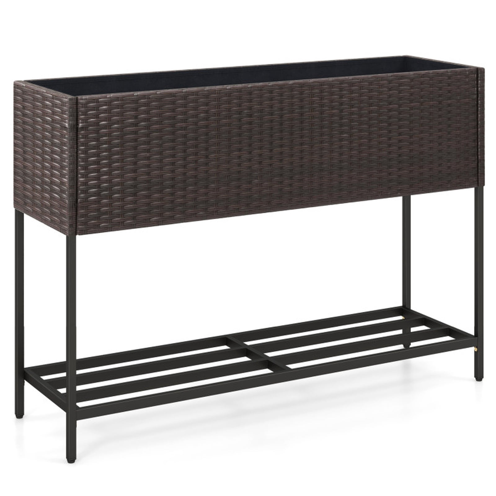 Biotree Wicker Raised Garden Bed with Storage Shelf and Drainage Gaps for Flowers for Outdoor Garden Backyard Patio Vegetables Flowers Herbs, Brown