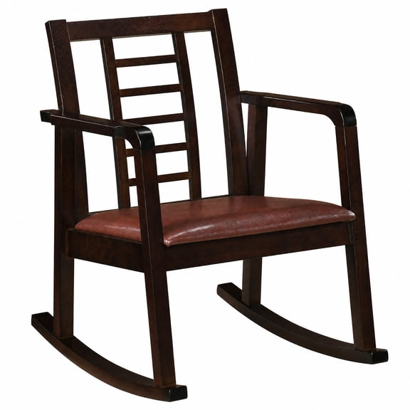Biotree Wooden Rocking Chair with Upholstered Seat and Ladder Back for Living Room, Brown