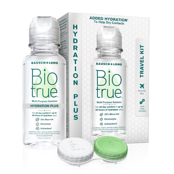 Biotrue Contact Lens Solution, Multi-Purpose Solution for Soft Contact Lenses, Lens Case Included, 2 FL OZ Travel Size