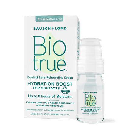 Biotrue Hydration Boost Rehydrating Contact Lens Drops, Preservative Free, Naturally Inspired, 10 mL