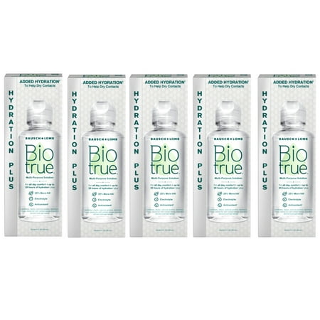 Biotrue Hydration Plus Contact Lens Solution, Multi-Purpose Solution for Soft Contact Lenses, 4 FL OZ - 5 Pack