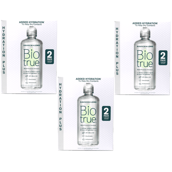 Biotrue Hydration Plus Multi-Purpose Contact Lens Solution + Lens Case, 2 x 10 fl oz 3 Pack