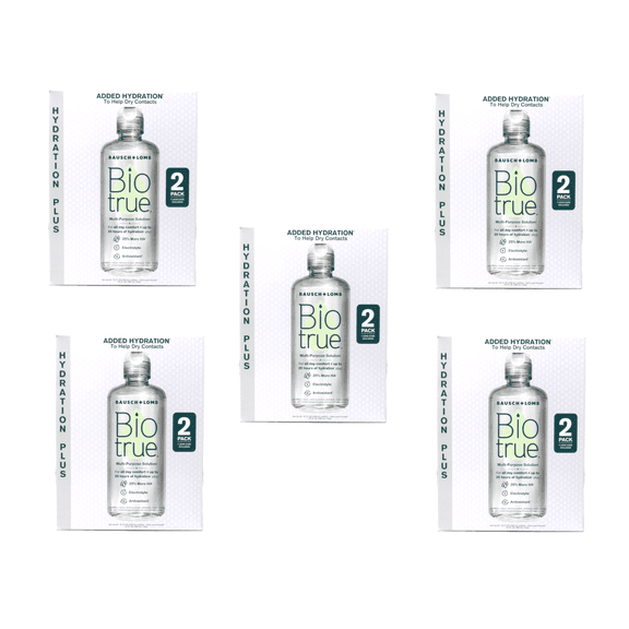 Biotrue Hydration Plus Multi-Purpose Contact Lens Solution + Lens Case, 2 x 10 fl oz 5 Pack