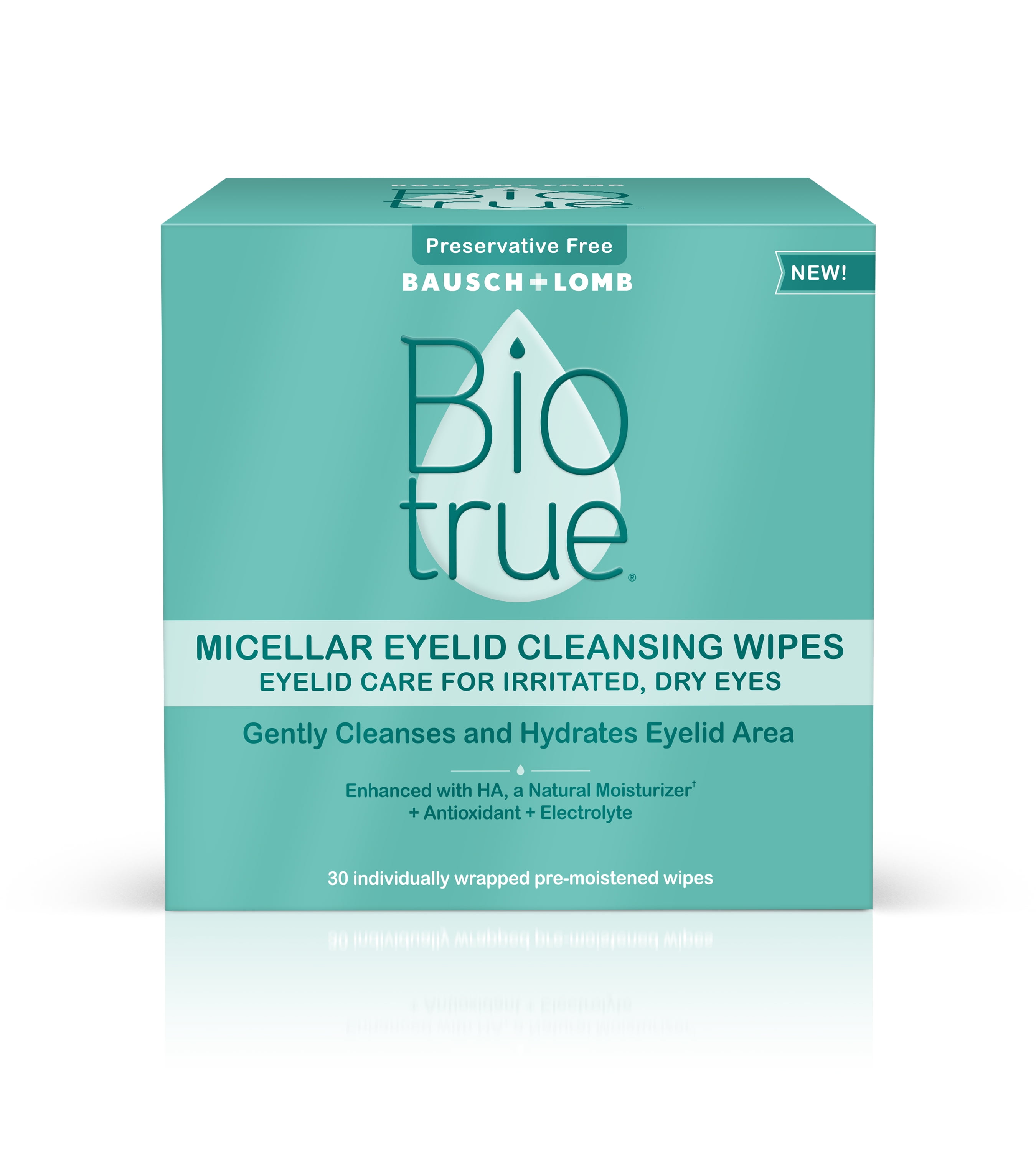 Biotrue Micellar Eyelid Cleansing Wipes, Eyelid Care for Irritated and Dry Eyes, Preservative Free, Pack of 30 from Bausch + Lomb