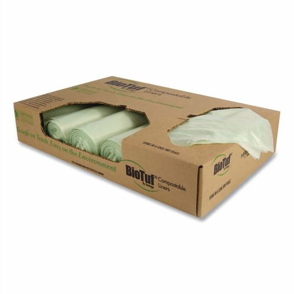 Biotuf Compostable Can Liners, 30 gal, 0.88 mil, 30" x 39", Green, 25 Bags/Roll, 6 Rolls/Carton | Bundle of 2