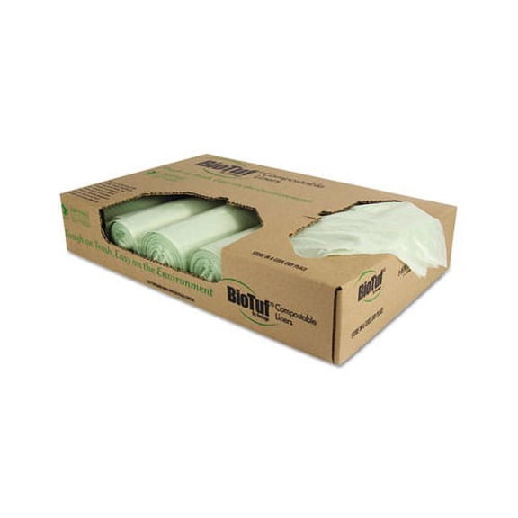 Biotuf Compostable Can Liners 32 gal, 1 mil, 34" x 48", Green, 100/Carton