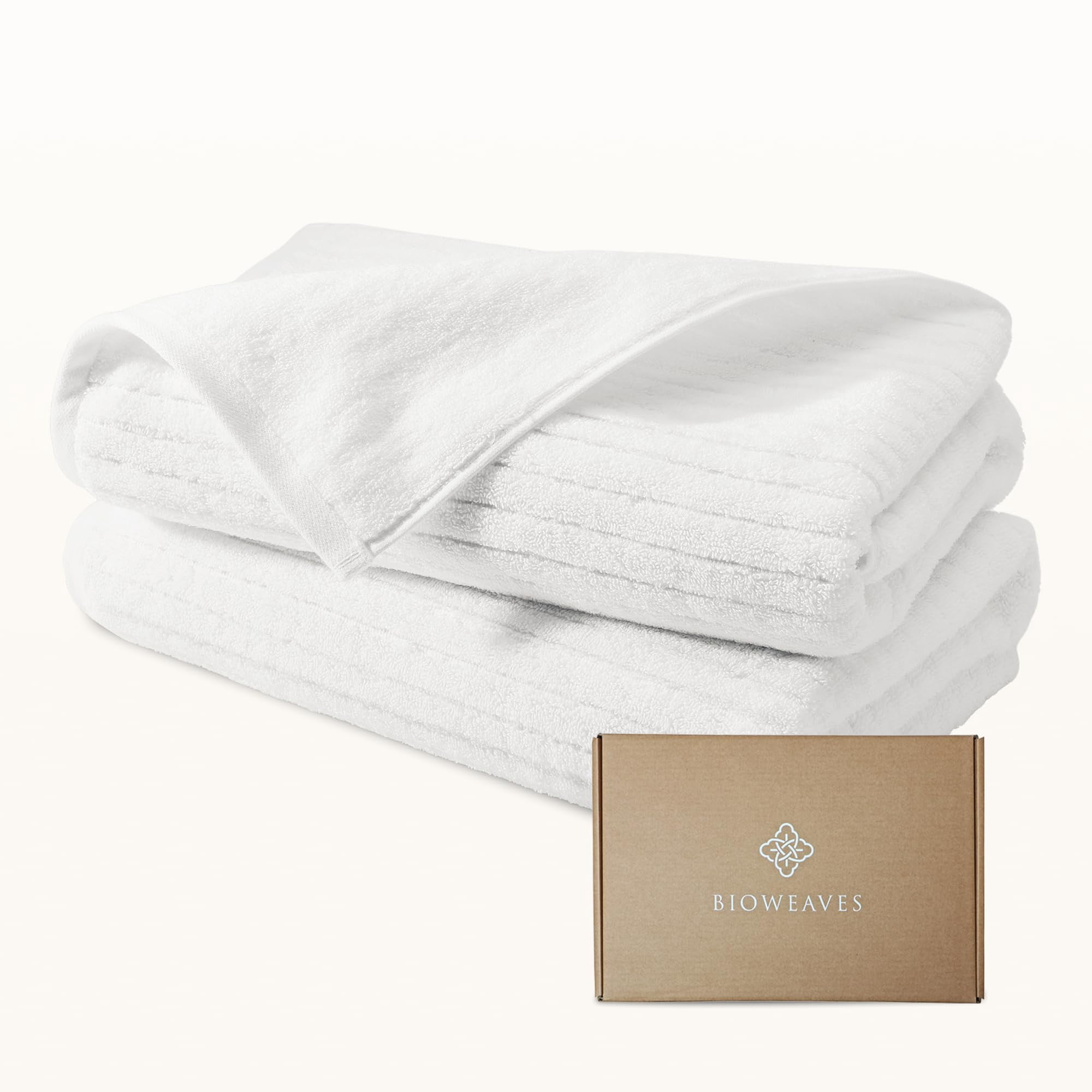 Bioweaves 100% Organic Cotton 6-Piece Luxury Bathroom Ribbed Towel Set GOTS Certified 700 GSM, 2 Bath Towel, 2 Hand Towel & 2 Wash Cloths - White
