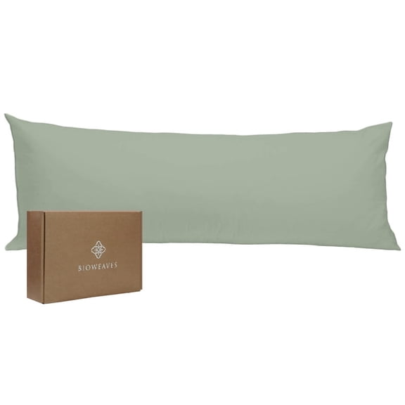 Bioweaves 100% Organic Cotton Body Pillow Pillowcase with Zipper 300 Thread Count Soft Sateen Weave GOTS Certified - 21x54 Inches, Basil