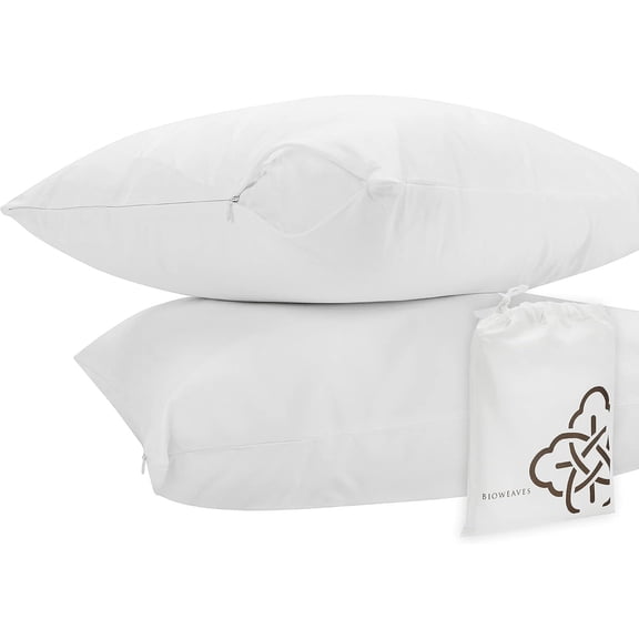 Bioweaves 100% Organic Cotton Breathable Pillow Protectors GOTS Certified with Zipped Closure – King, 20” x 36”, 2-Pack