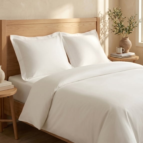 Bioweaves 100% Organic Cotton Full / Queen Duvet Cover Set, 3-Piece, 300 Thread Count Sateen Weave GOTS Certified Comforter Cover with Buttoned Closure and 2 Pillow Shams – White, 90x90 inches