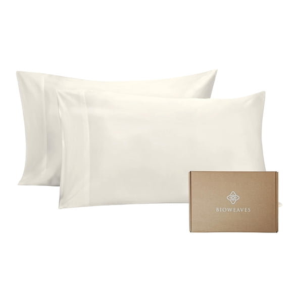 Bioweaves 100% Organic Cotton Pillow Cases 300 Thread Count Soft Sateen Weave – Standard/Queen Size, Set of 2, Natural