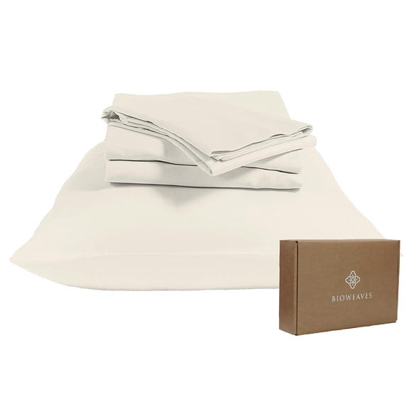 Bioweaves 100% Organic Cotton Sheets Full Sateen Weave - Smooth, Soft & Silky, 300 Thread Count GOTS Certified Organic Full Size Sheets with 17” Deep Pockets – 4 Piece Set, Natural