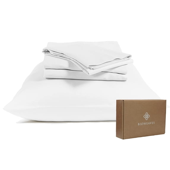 Bioweaves 100% Organic Cotton Sheets Queen Sateen Weave - Smooth, Soft & Silky, 300 Thread Count GOTS Certified Organic Sheets Queen with 17” Deep Pockets – 4 Piece Set, White