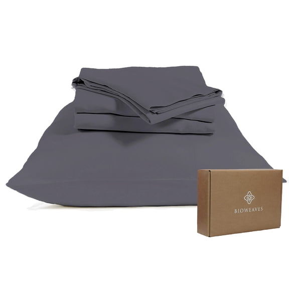 Bioweaves 100% Organic Cotton Sheets Queen Sateen Weave - Smooth, Soft & Silky, 300 Thread Count GOTS Certified Organic Sheets Queen with 17” Deep Pockets – 4 Piece Set, Grey