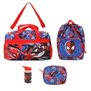 Spider-Man 4-Piece Duffel Drawstring Backpack Water Bottle and Utility Case Blue Youth Duffle Bag Set