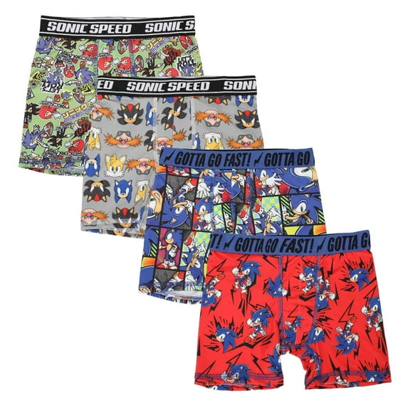 Bioworld 4pk Boys Stretch Sport Boxer Briefs, Sonic Character Underpants for Kids
