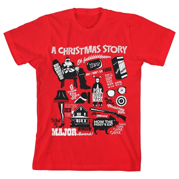 Bioworld A Christmas Story Random Scattered Icons Youth Red Graphic Tee-XS