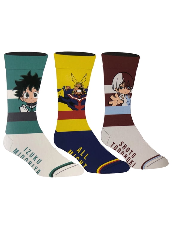 Adult Mens 3 Pair My Hero Academia Crew Socks Set