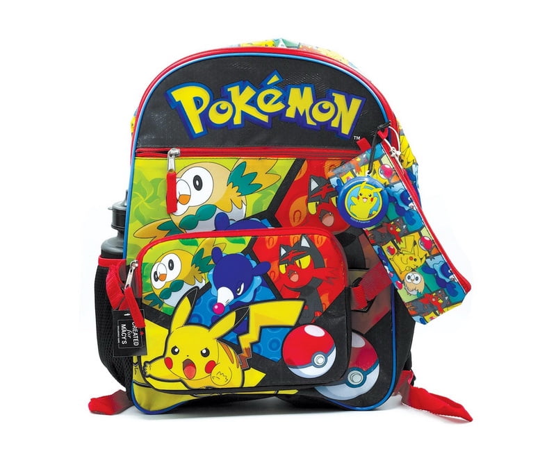 Bioworld BIWKD7PA9POKC Pokemon Characters 5 Piece 16 Inch Backpack 2x Cases Bottle Zip