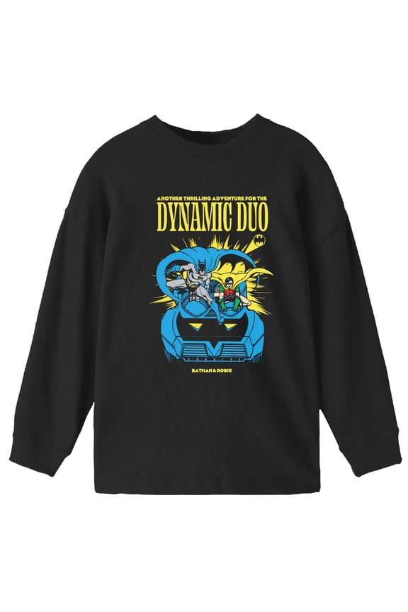 Batman Dynamic Duo Boys Long Sleeve Graphic Tee | DTG Print Crew Neck | Tagless Youth Cotton Shirt | Officially Licensed DC Comics-Small